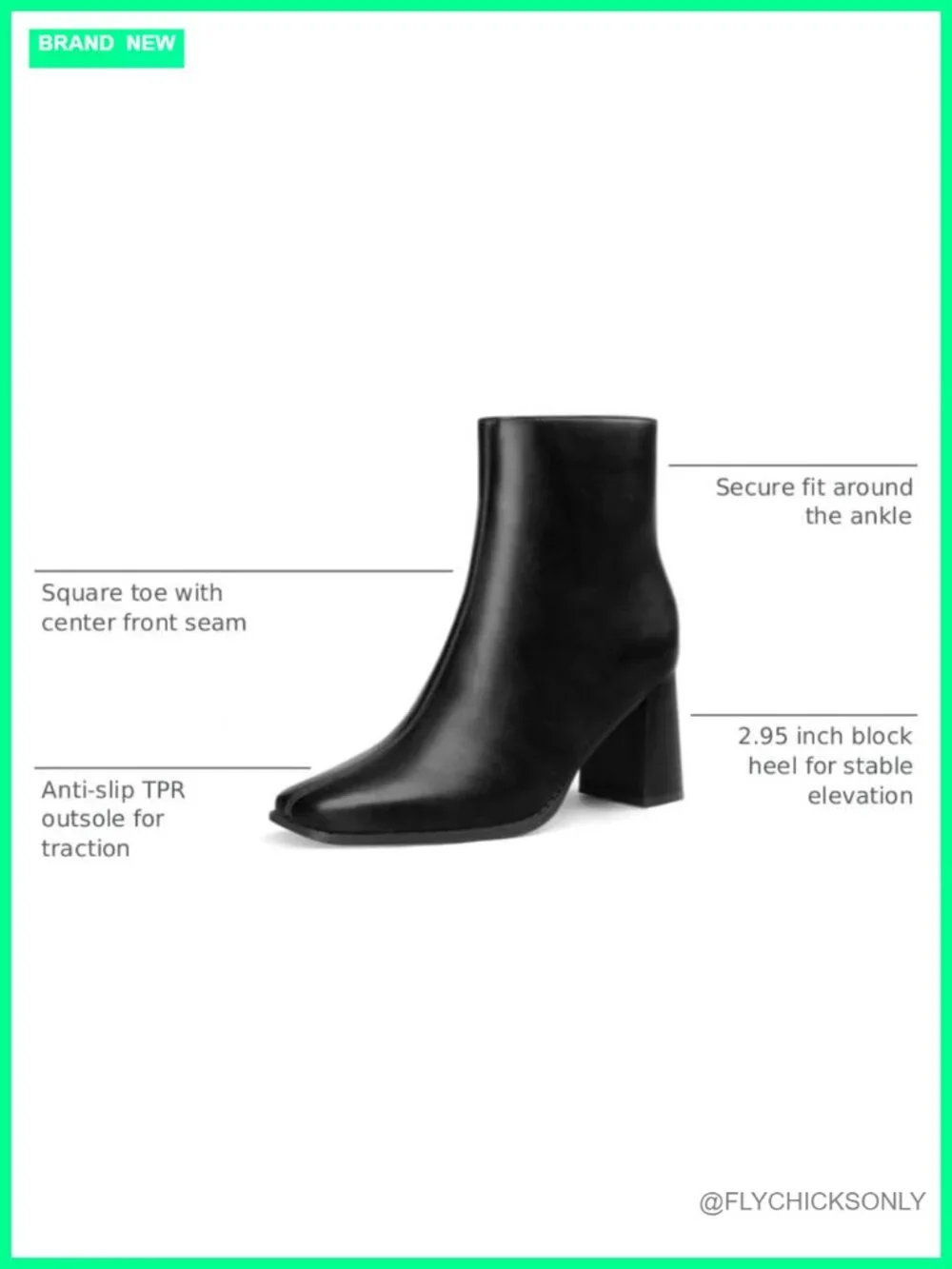 Square Toe Block Heel Ankle Boots with Side Zipper